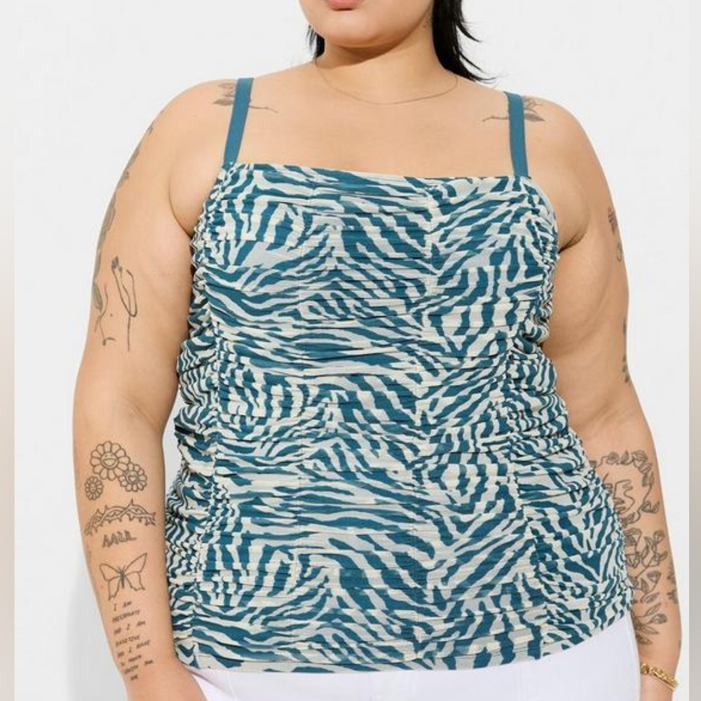 Torrid plus animal print mesh shirred square neck cropped camisole, 2XL,…